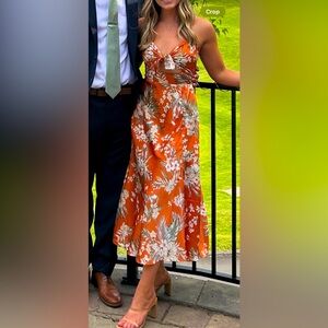 Petal & Pup Vibrant Orange Floral Midi Dress